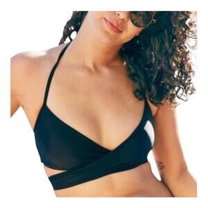 Aerie NWT Stylish Wrap Around Criss Cross Halter Bikini Top Black Size Small